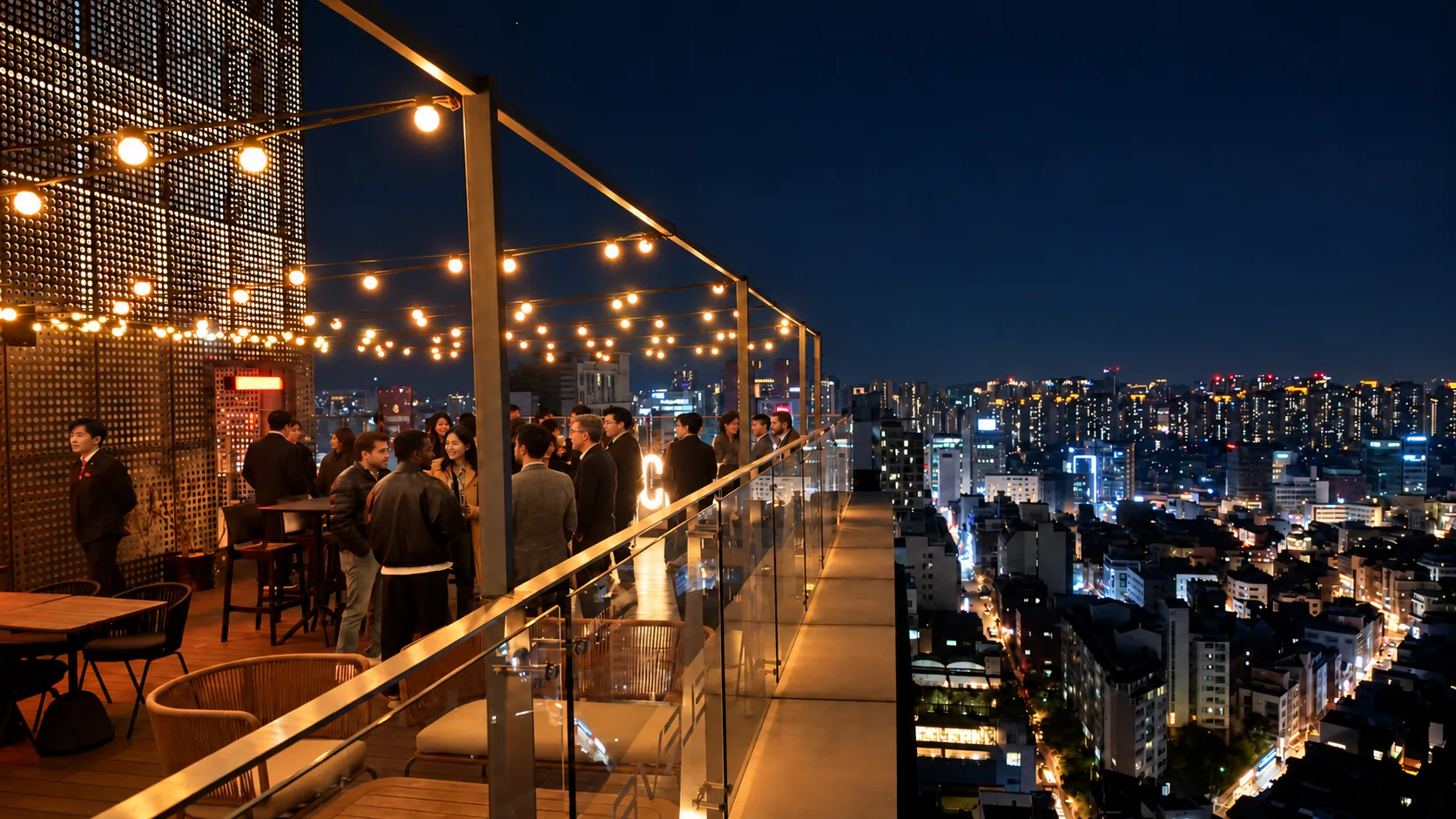 Elev8 Founding Night on a Seoul rooftop